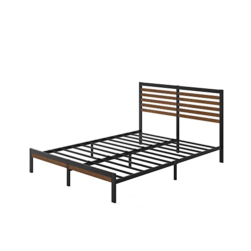 Kai Bamboo and Metal Platform Bed Frame with Headboard, No Box Spring Needed, Easy Assembly, Queen, Brown