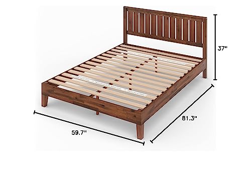 Vivek Deluxe Wood Platform Bed Frame with Headboard, Wood Slat Support, No Box Spring Needed, Easy Assembly, Queen