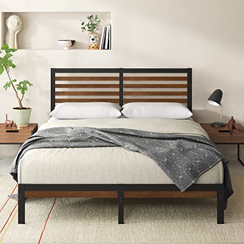 Kai Bamboo and Metal Platform Bed Frame with Headboard, No Box Spring Needed, Easy Assembly, Queen, Brown