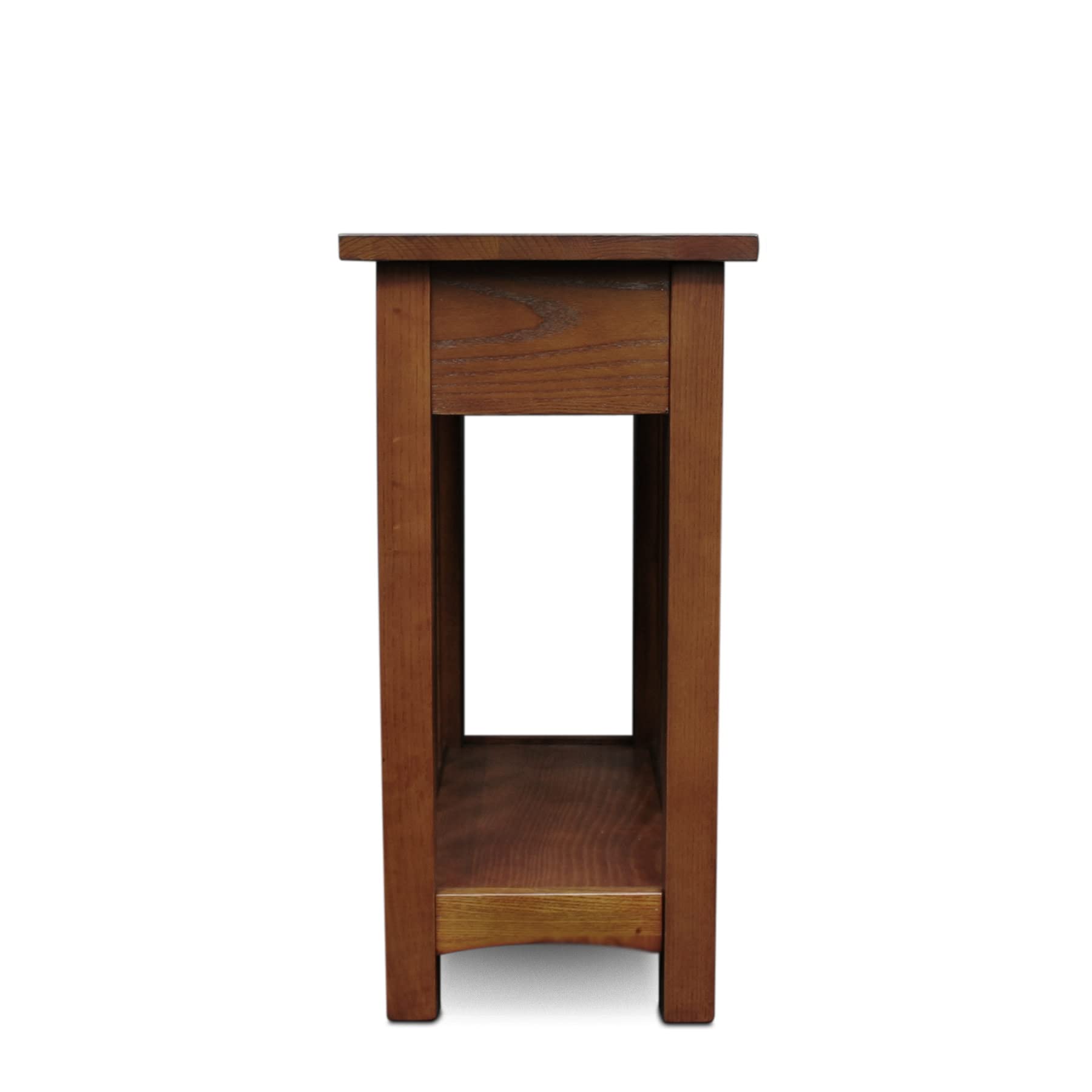 Mission End Table, Solid Wood with Drawer & Bottom Shelf, Narrow Slatted Side Table, Easy Assembly, Medium Oak, 23.5"x17"x24", 8202