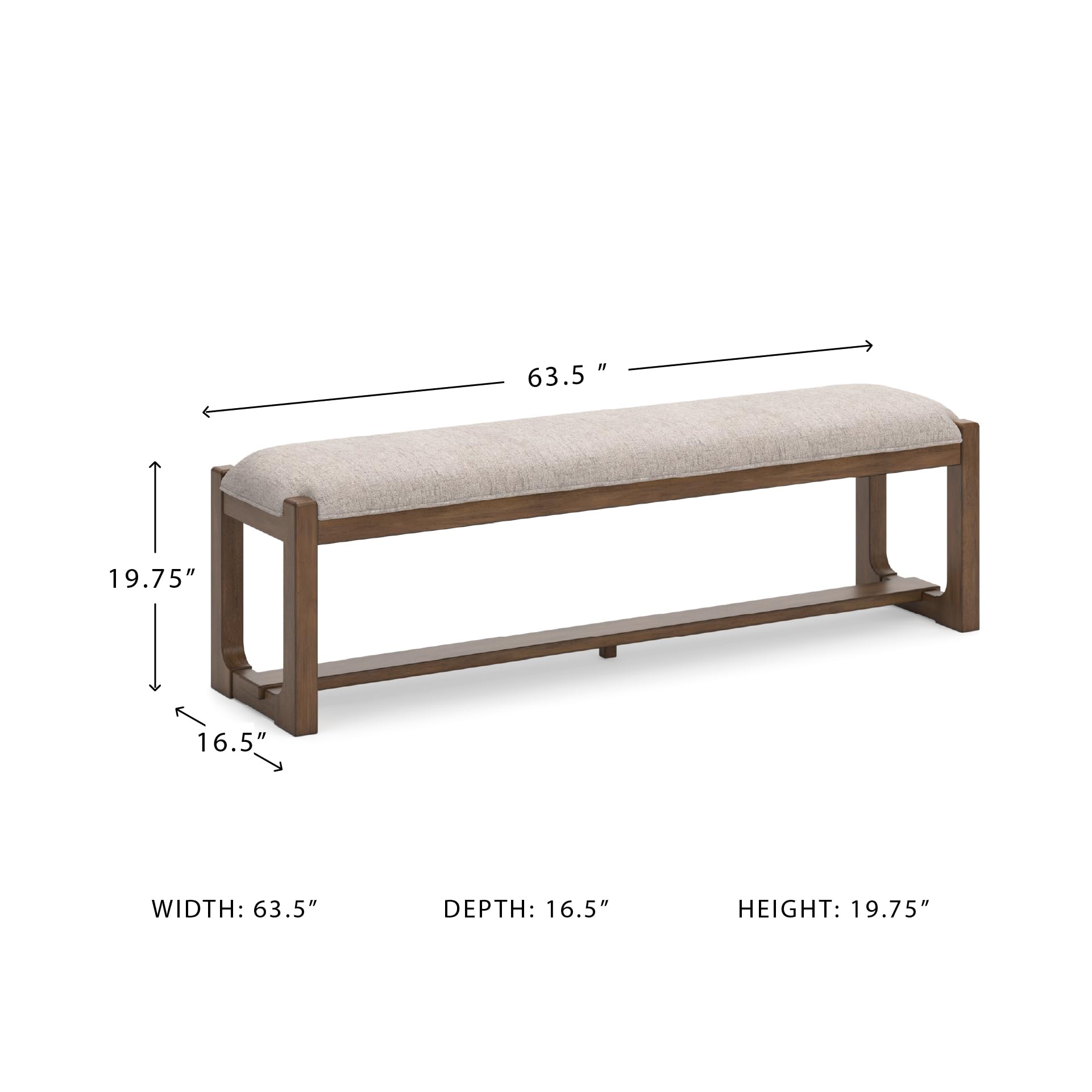 Cabalynn Farmhouse Upholstered 63" Dining Bench, Beige & Light Brown