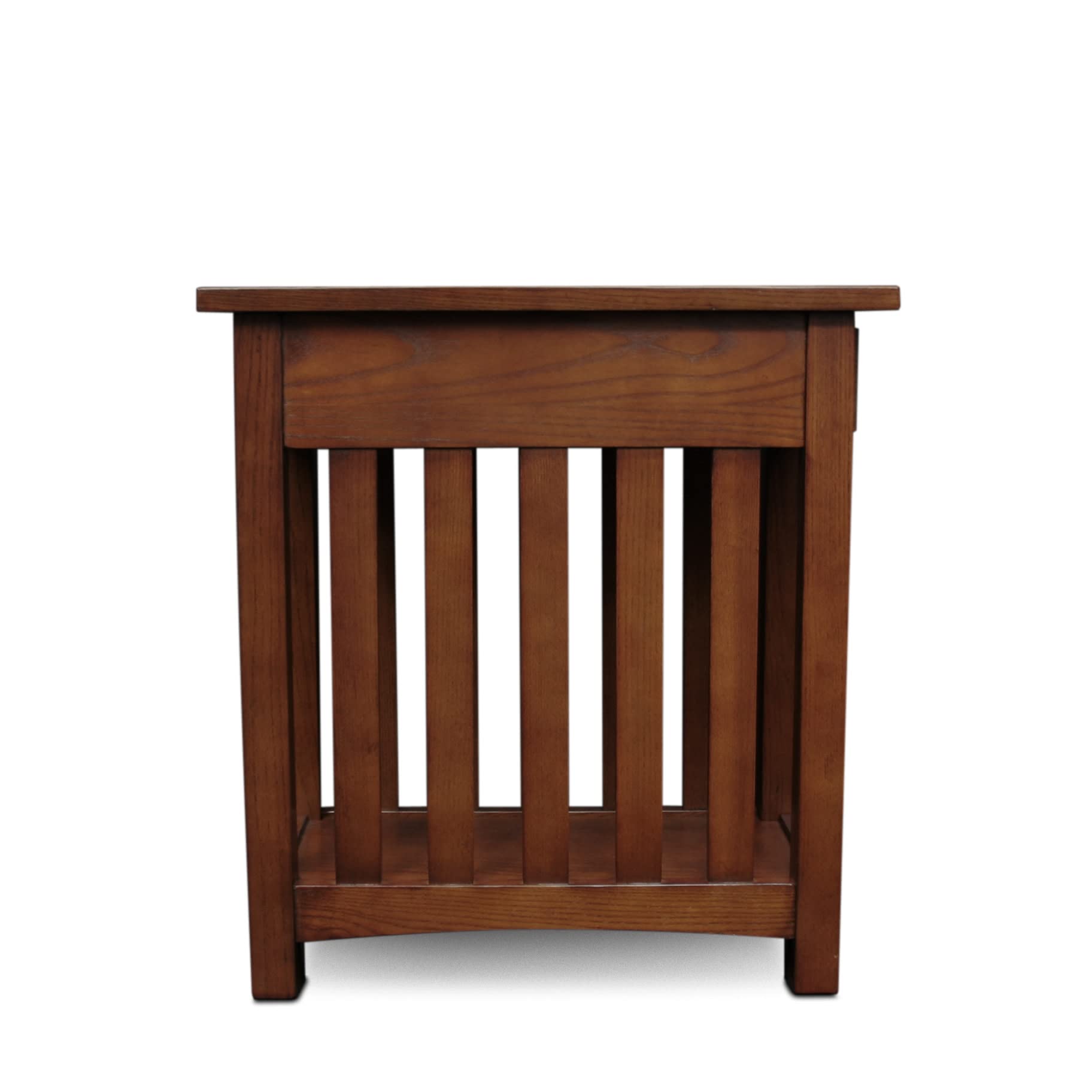 Mission End Table, Solid Wood with Drawer & Bottom Shelf, Narrow Slatted Side Table, Easy Assembly, Medium Oak, 23.5"x17"x24", 8202