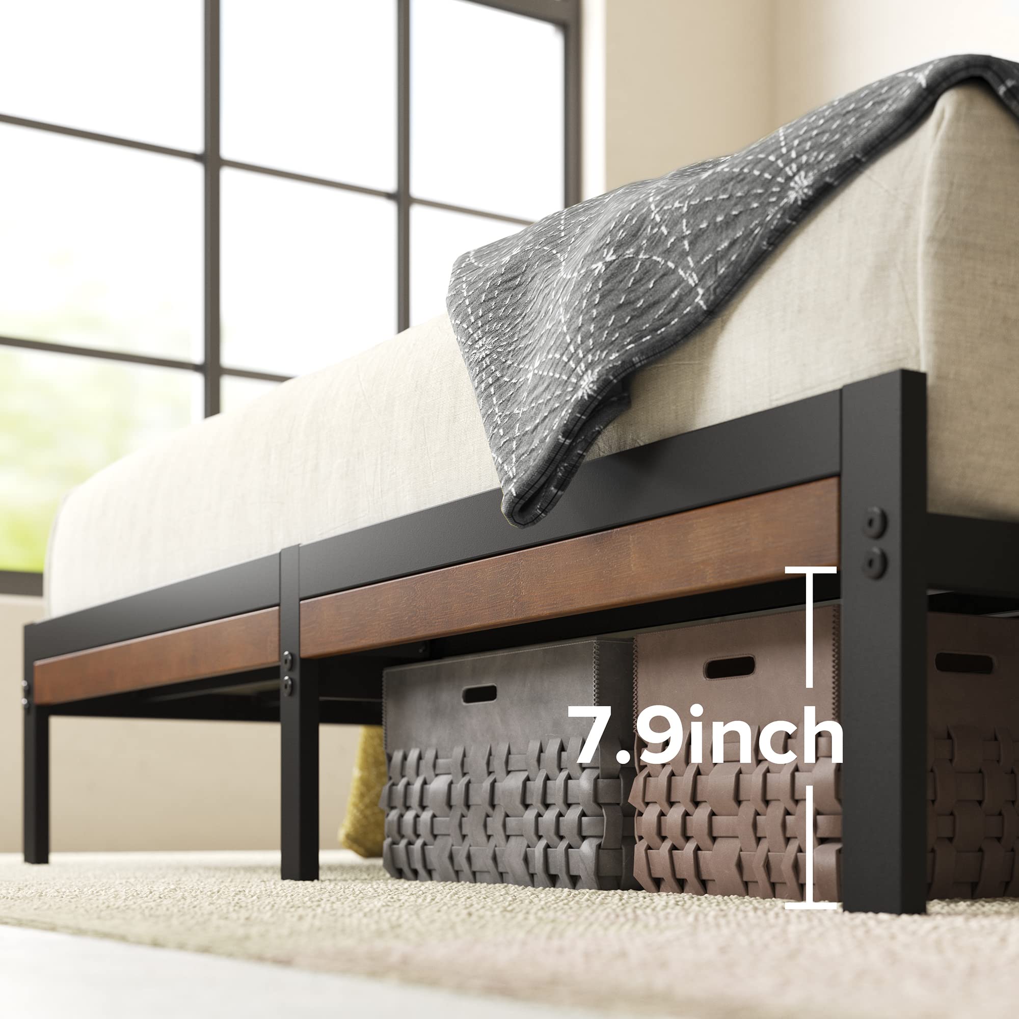 Kai Bamboo and Metal Platform Bed Frame with Headboard, No Box Spring Needed, Easy Assembly, Queen, Brown