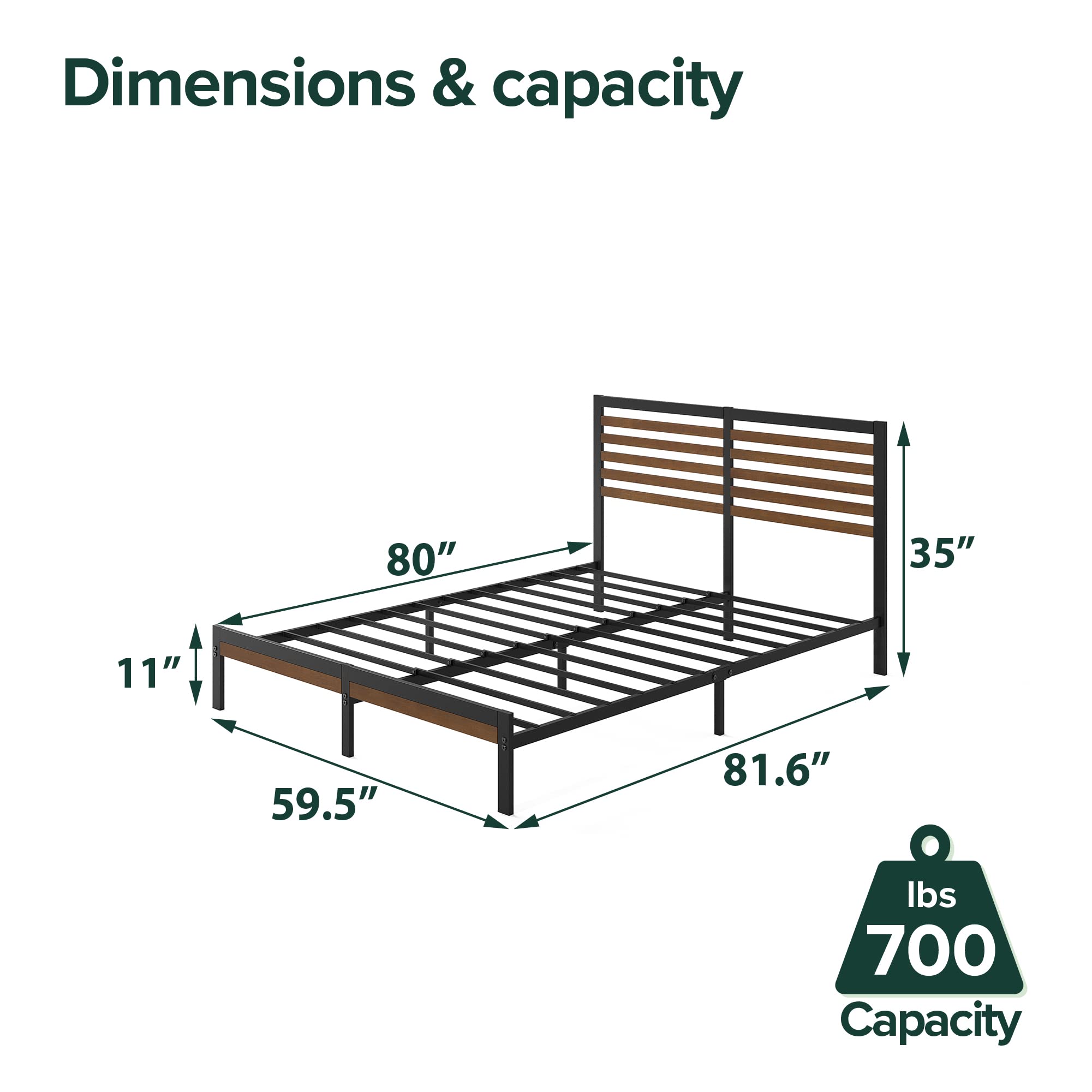 Kai Bamboo and Metal Platform Bed Frame with Headboard, No Box Spring Needed, Easy Assembly, Queen, Brown