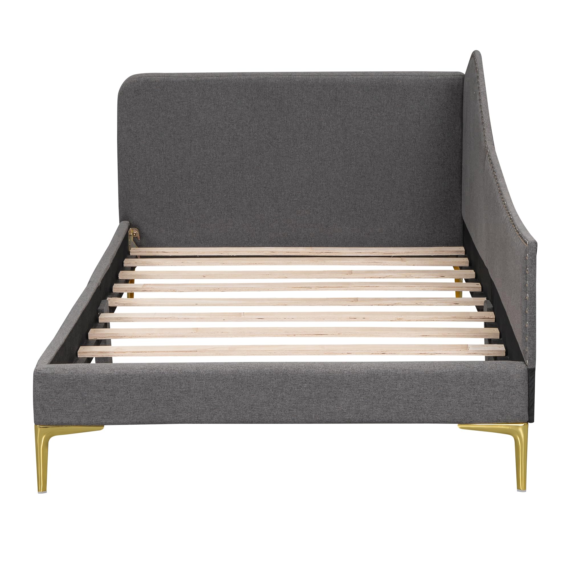 Furnix Designs Twin Size Upholstered Daybed with Headboard and Armrest, Grey Bed Frame with Support Legs