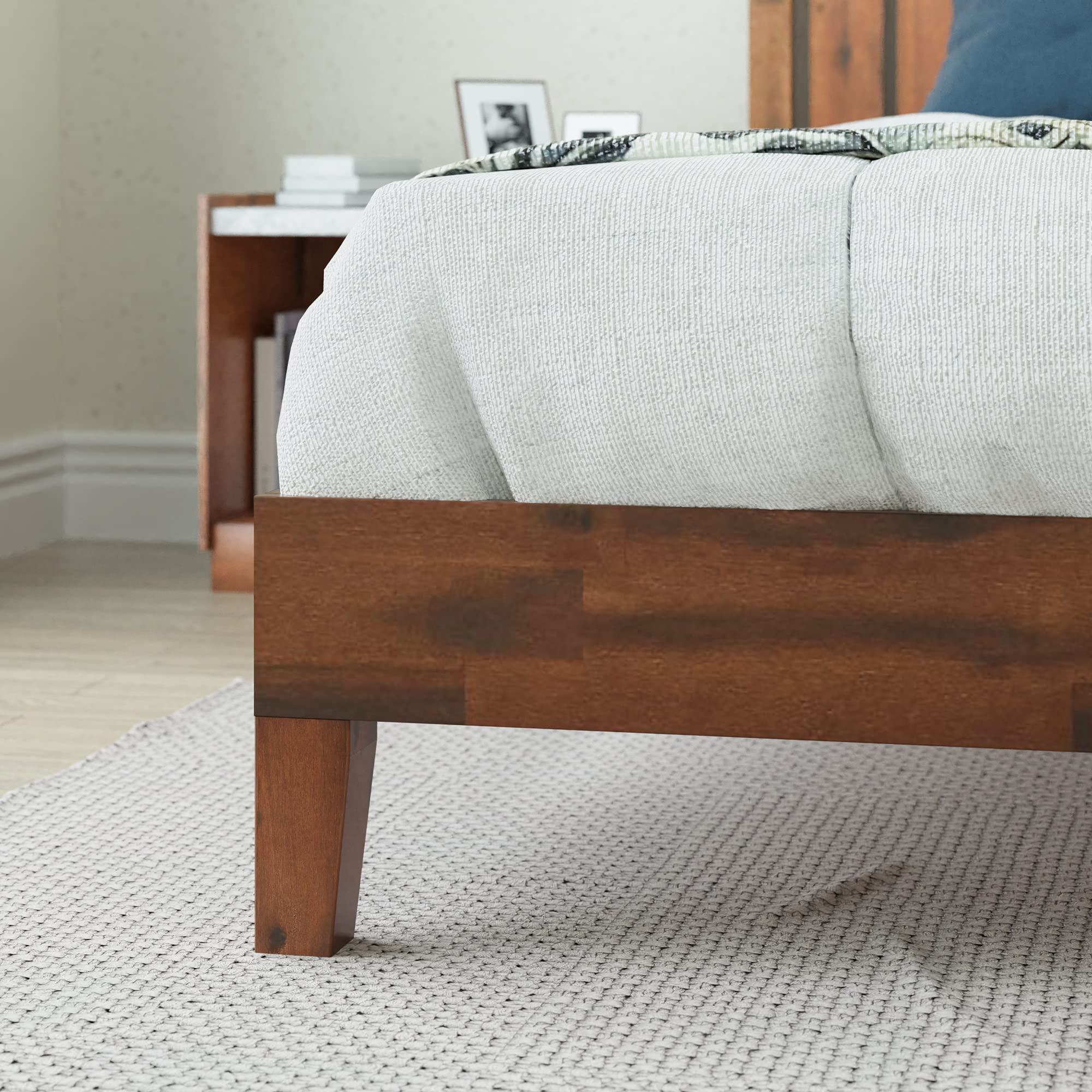 Vivek Deluxe Wood Platform Bed Frame with Headboard, Wood Slat Support, No Box Spring Needed, Easy Assembly, Queen