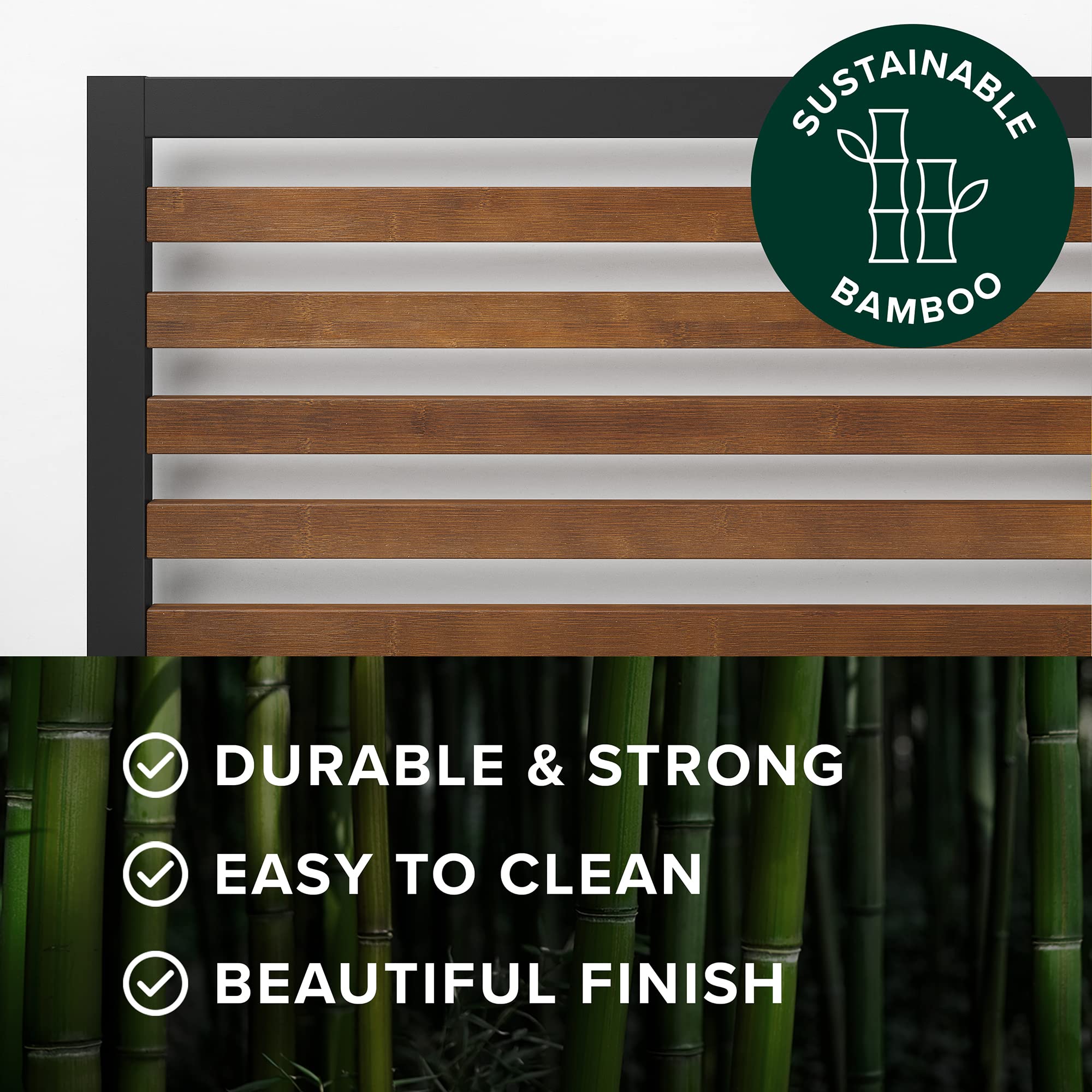 Kai Bamboo and Metal Platform Bed Frame with Headboard, No Box Spring Needed, Easy Assembly, Queen, Brown