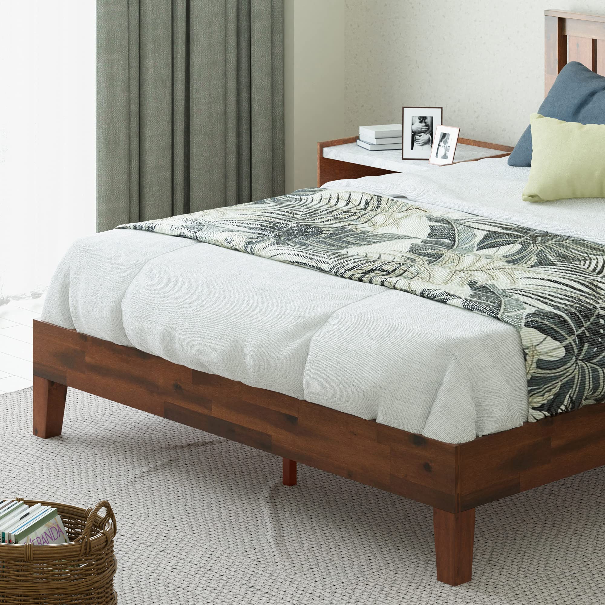 Vivek Deluxe Wood Platform Bed Frame with Headboard, Wood Slat Support, No Box Spring Needed, Easy Assembly, Queen